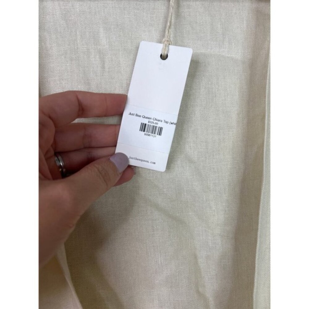 NWT Just Bee Queen Lightweight Linen Deep V-Neck Chiara Top Cream Size: Small - Picture 6 of 10